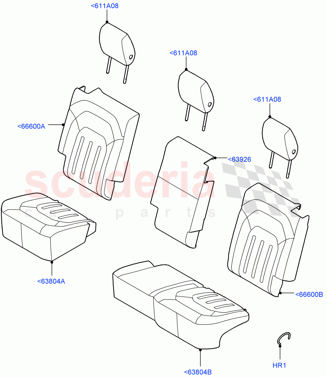 Rear Seat Covers(Standard Wheelbase,Grained Cloth,60/40 Load Through With Slide) of Land Rover Land Rover Defender (2020+) [5.0 OHC SGDI SC V8 Petrol]