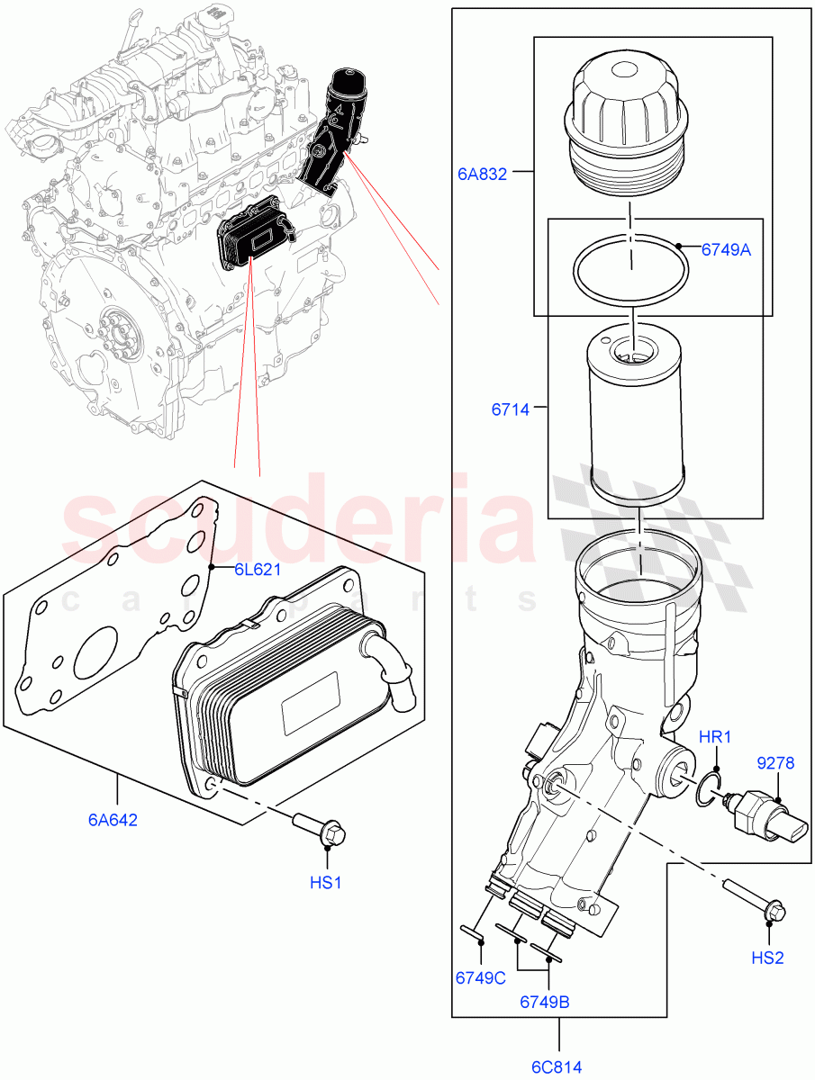 Oil Cooler And Filter (2.0L AJ20D4 Diesel Mid PTA, Halewood (UK), 2.0L AJ20D4 Diesel High PTA, 2.0L AJ20D4 Diesel LF PTA) of Land Rover Land Rover Discovery Sport (2015+) [2.0 Turbo Diesel]