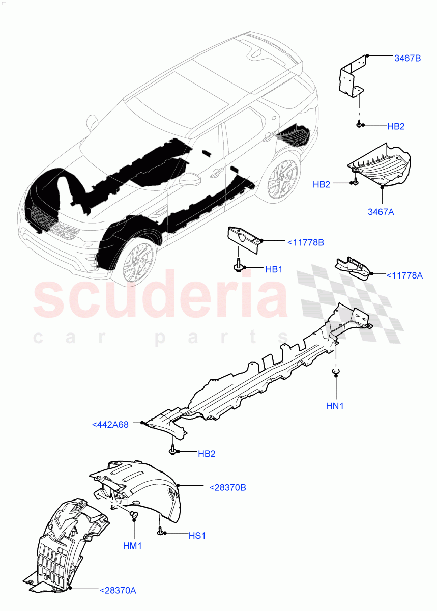 Front Panels, Aprons & Side Members(Nitra Plant Build, Wheelhouse)((V)FROMK2000001) of Land Rover Land Rover Discovery 5 (2017+) [2.0 Turbo Petrol AJ200P]