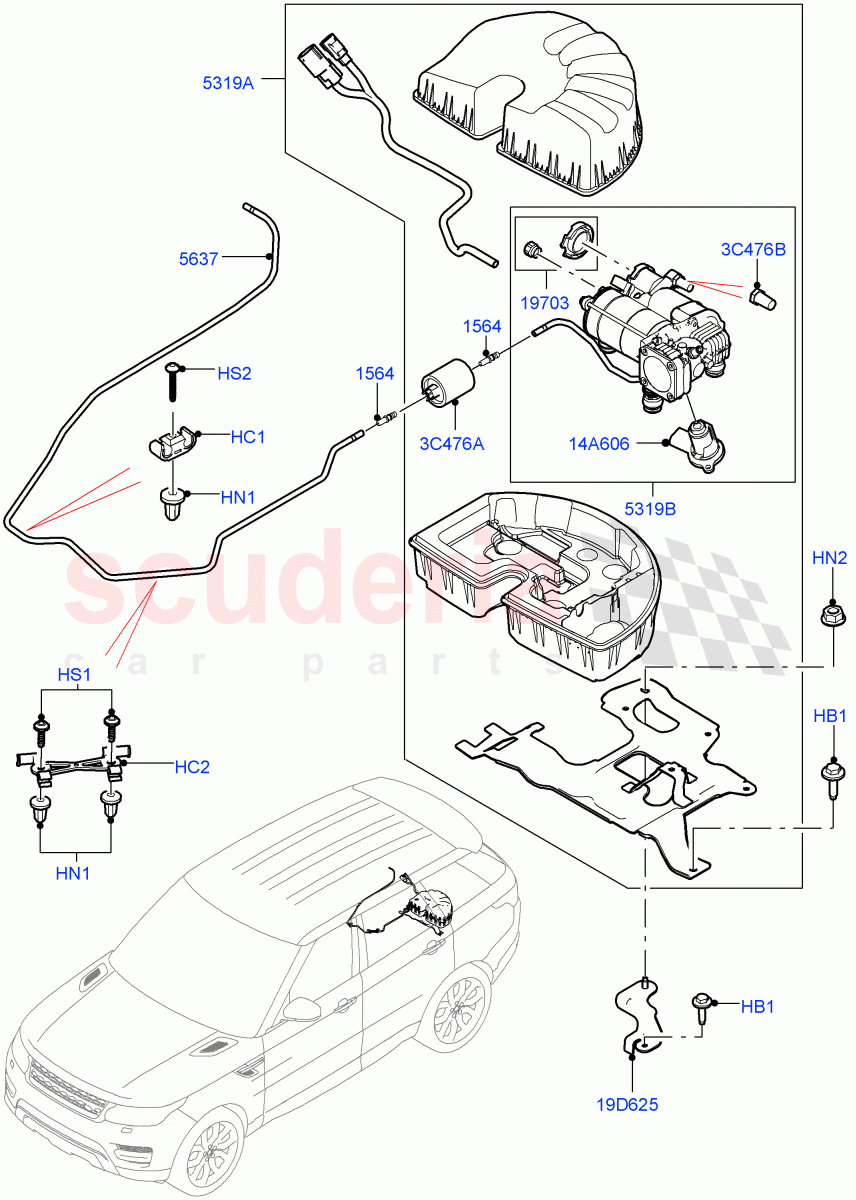 Air Suspension Compressor And Lines(Compressor Assy)(With 7 Seat Configuration)((V)TOHA999999) of Land Rover Land Rover Range Rover Sport (2014+) [3.0 I6 Turbo Petrol AJ20P6]