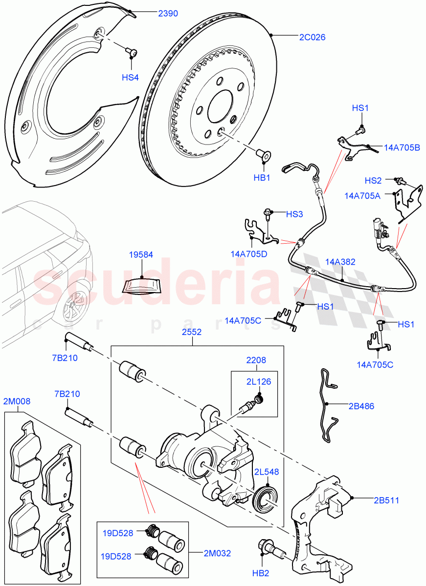 Rear Brake Discs And Calipers (Halewood (UK), Disc And Caliper Size-Frt 18/RR 17) of Land Rover Land Rover Range Rover Evoque (2019+) [2.0 Turbo Diesel AJ21D4]