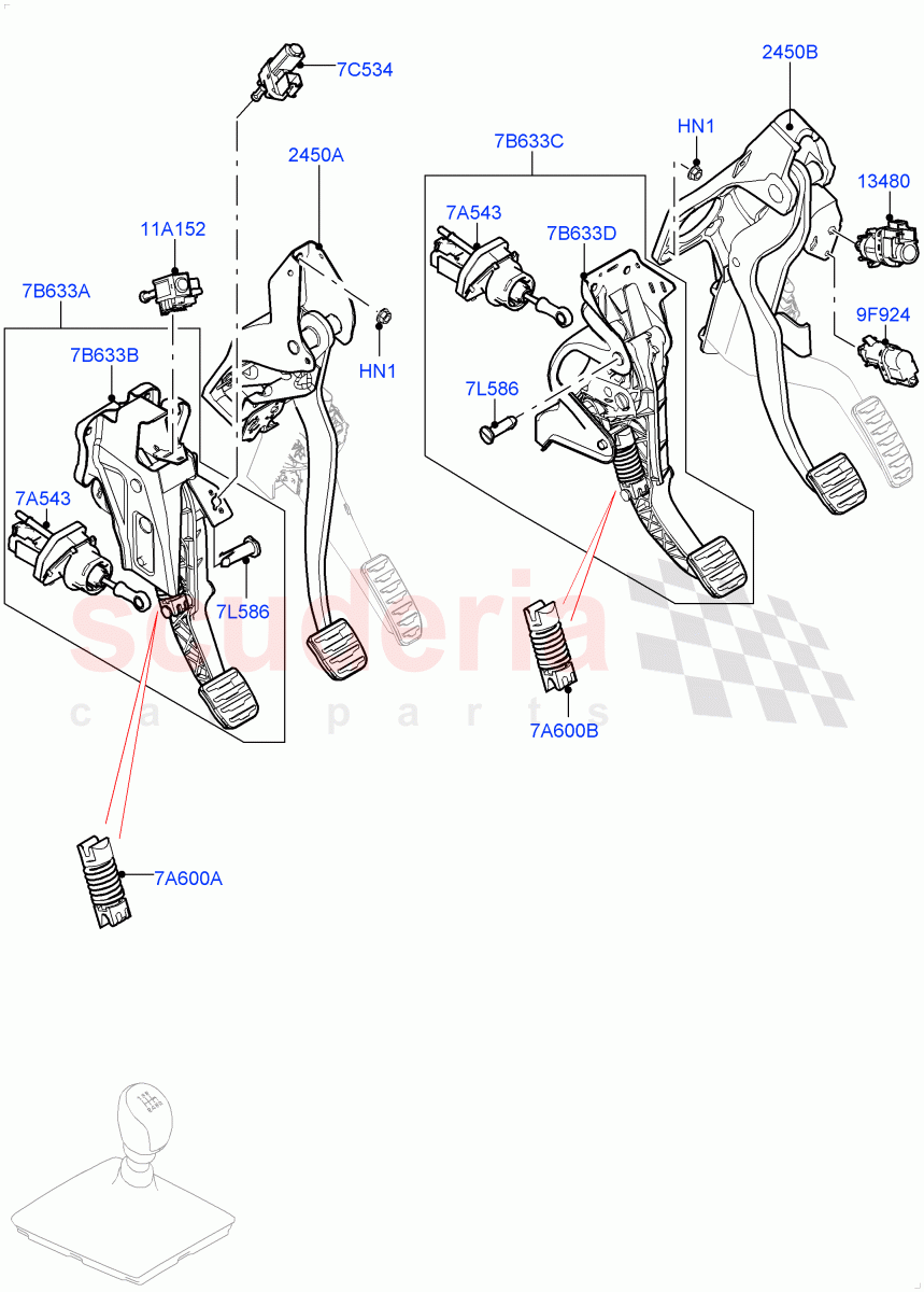 Brake And Clutch Controls(All 6 Speed Manual Volvo M66,Halewood (UK),Unique Met Finish Foot Pedals Pads) of Land Rover Land Rover Range Rover Evoque (2012-2018) [2.0 Turbo Petrol GTDI]