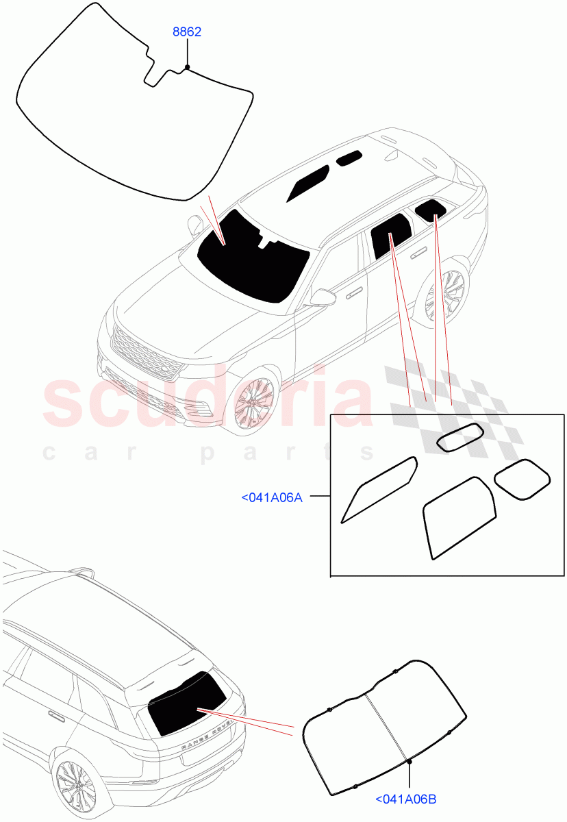 Touring Accessories(Sun Blinds) of Land Rover Land Rover Range Rover Velar (2017+) [3.0 I6 Turbo Diesel AJ20D6]