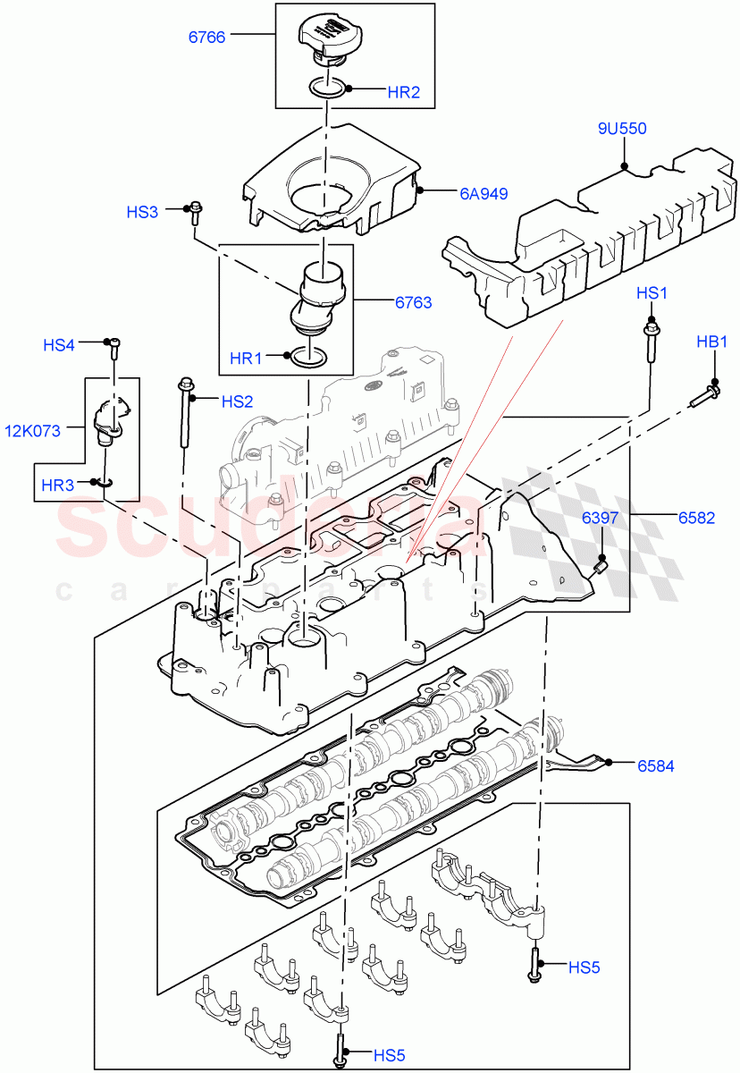 Cylinder Head Cover (Solihull Plant Build) (2.0L I4 DSL MID DOHC AJ200, 2.0L I4 DSL HIGH DOHC AJ200) ((V) FROMHA000001) of Land Rover Land Rover Discovery 5 (2017+) [2.0 Turbo Diesel]