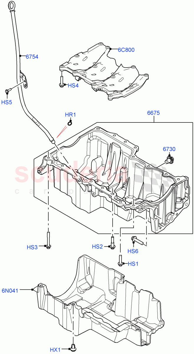 Oil Pan/Oil Level Indicator (2.0L I4 Mid DOHC AJ200 Petrol, Itatiaia (Brazil), 2.0L I4 Mid AJ200 Petrol E100) ((V) FROMJT000001) of Land Rover Land Rover Discovery Sport (2015+) [2.0 Turbo Petrol AJ200P]