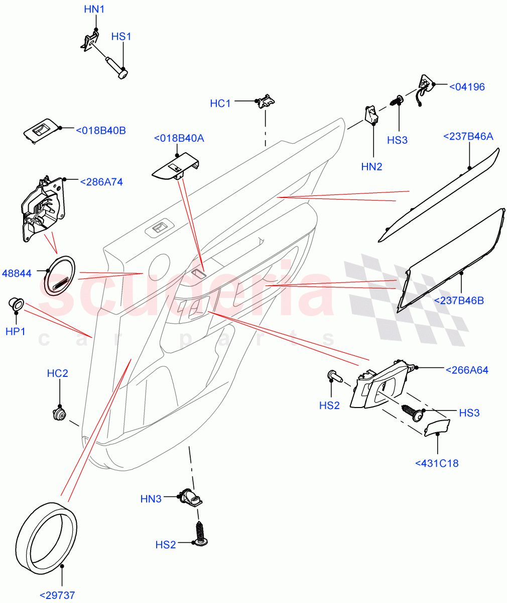 Rear Door Trim Installation (Nitra Plant Build, Finishers And Mouldings) ((V) FROMK2000001) of Land Rover Land Rover Discovery 5 (2017+) [3.0 I6 Turbo Petrol AJ20P6]