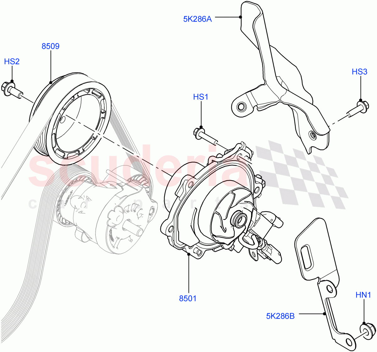 Water Pump (Main Unit) (2.0L I4 High DOHC AJ200 Petrol, 2.0L I4 Mid DOHC AJ200 Petrol, 2.0L I4 Mid AJ200 Petrol E100) ((V) FROMJH000001) of Land Rover Land Rover Range Rover Evoque (2012-2018) [2.0 Turbo Petrol AJ200P]