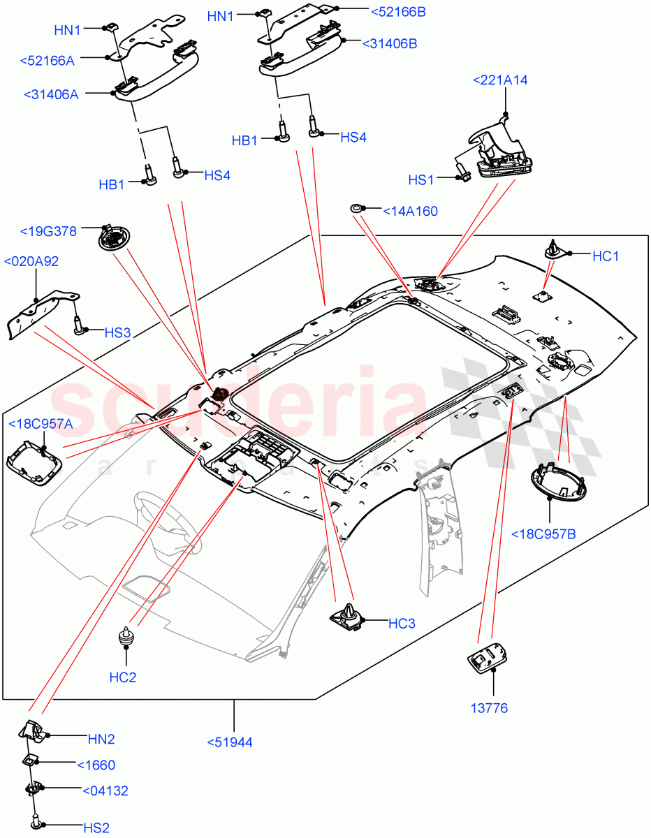 Headlining And Sun Visors(With Roof Conversion-Panorama Roof,With Roof Conversion-Panorama Power) of Land Rover Land Rover Range Rover Velar (2017+) [3.0 I6 Turbo Petrol AJ20P6]