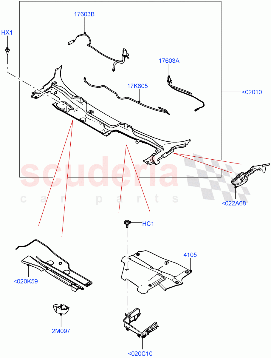 Cowl/Panel And Related Parts(Halewood (UK)) of Land Rover Land Rover Range Rover Evoque (2019+) [1.5 I3 Turbo Petrol AJ20P3]