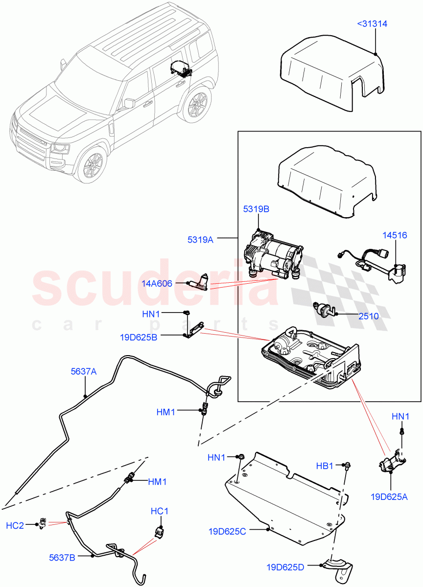 Air Suspension Compressor And Lines(Compressor Assy)(With Four Corner Air Suspension,Electric Engine Battery-PHEV) of Land Rover Land Rover Defender (2020+) [3.0 I6 Turbo Petrol AJ20P6]