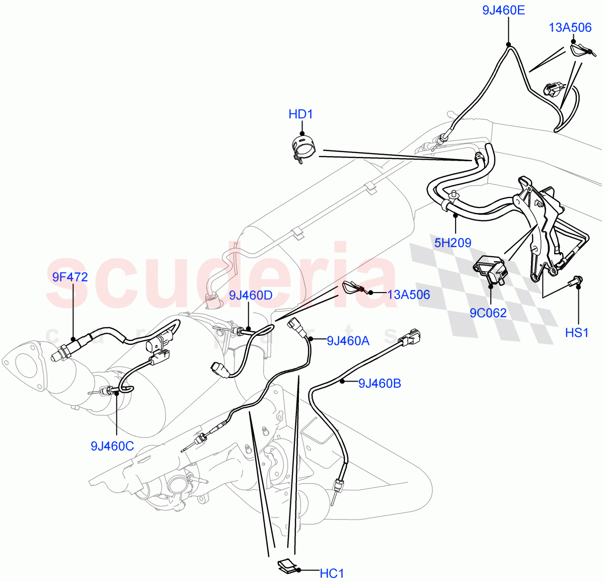 Exhaust System(Exhaust System Sensors)(4.4L DOHC DITC V8 Diesel,Stage V Plus DPF,With Diesel Particulate Filter)((V)TOFA999999) of Land Rover Land Rover Range Rover Sport (2014+) [4.4 DOHC Diesel V8 DITC]