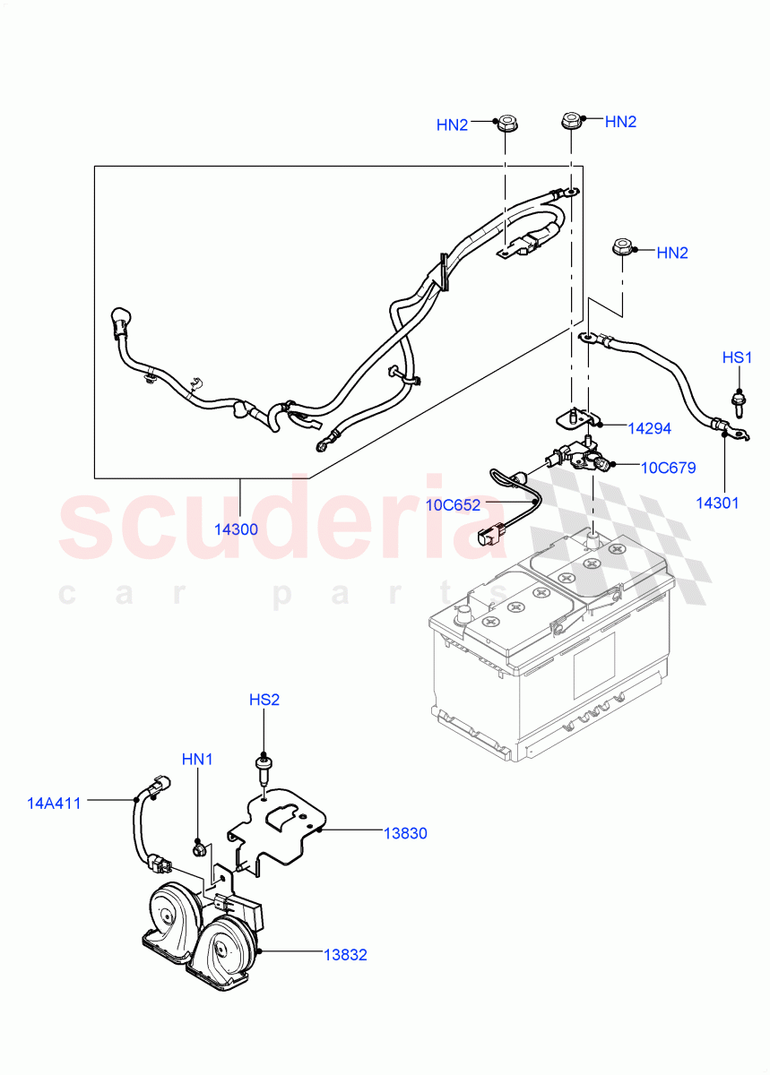 Battery Cables And Horn (Itatiaia (Brazil)) ((V) FROMGT000001) of Land Rover Land Rover Range Rover Evoque (2012-2018) [2.0 Turbo Petrol GTDI]