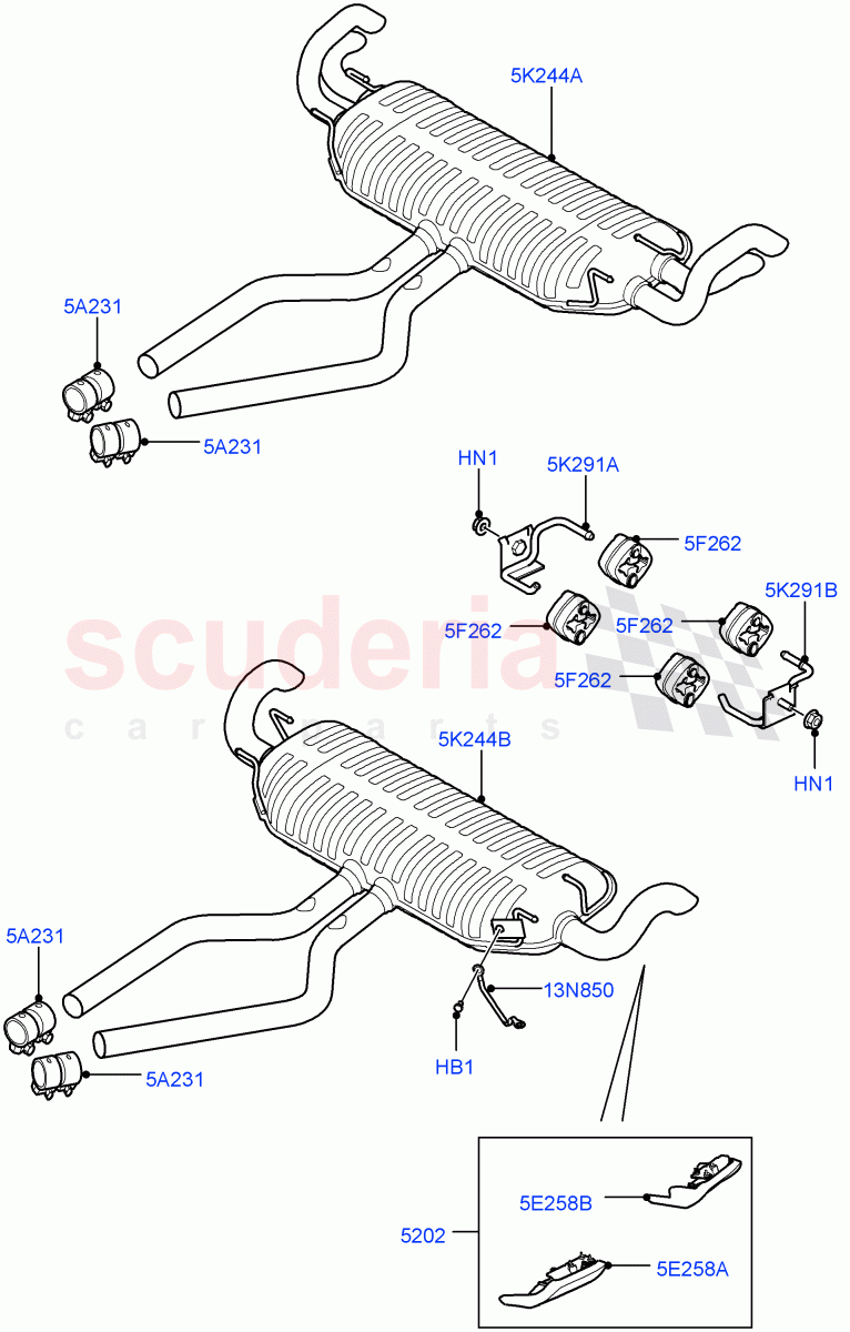 Exhaust System (Rear, Muffler) (4.4L DOHC DITC V8 Diesel) ((V) FROMBA000001) of Land Rover Land Rover Range Rover (2010-2012) [4.4 DOHC Diesel V8 DITC]