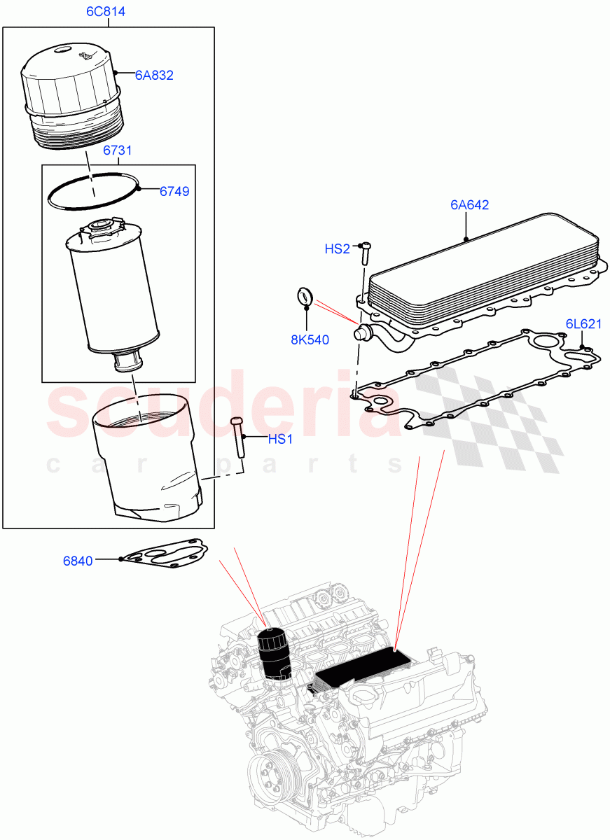 Oil Cooler And Filter(Nitra Plant Build)(5.0 Petrol AJ133 DOHC CDA)((V)FROMM2000001) of Land Rover Land Rover Defender (2020+) [5.0 OHC SGDI SC V8 Petrol]