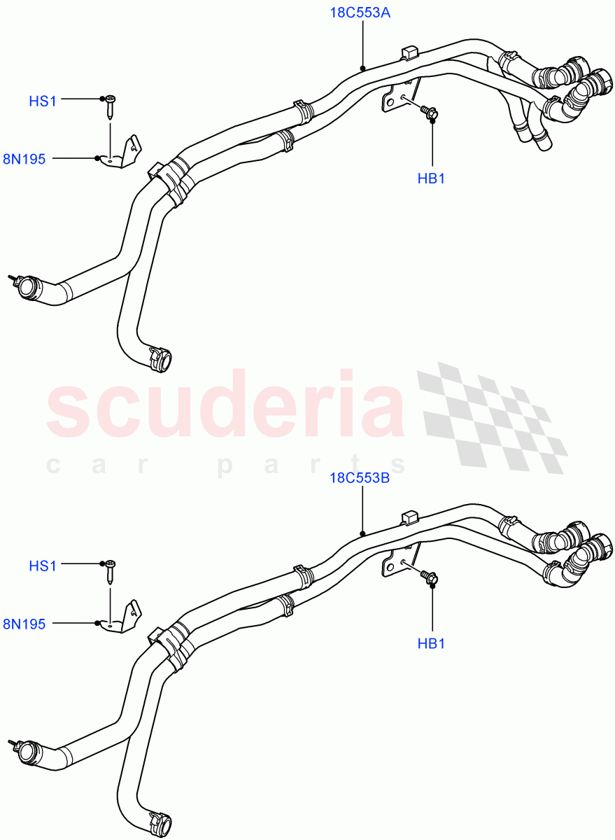Heater Hoses (Front) (Cologne V6 4.0 EFI (SOHC)) ((V) FROMAA000001) of Land Rover Land Rover Discovery 4 (2010-2016) [2.7 Diesel V6]