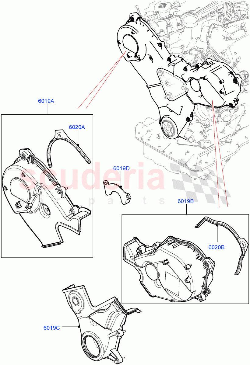 Timing Gear Covers (3.0 V6 Diesel) of Land Rover Land Rover Range Rover Velar (2017+) [3.0 Diesel 24V DOHC TC]